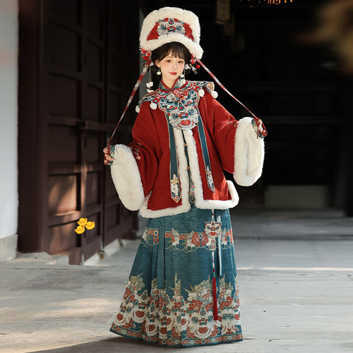 中国风加厚保暖毛呢外套套装