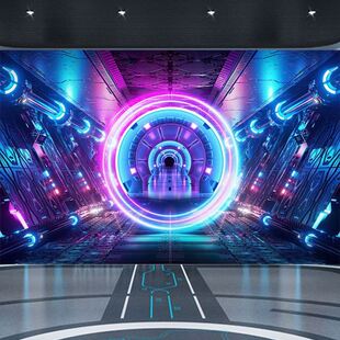 3D太空舱墙纸赛博朋克延伸空间直播间背景墙ktv网吧电竞房间壁纸