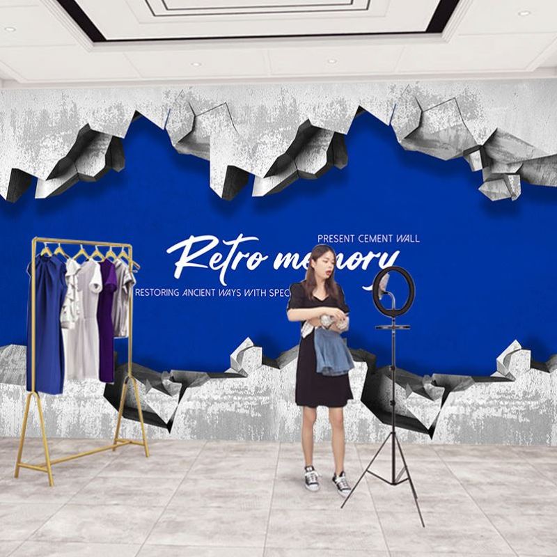 克莱因蓝壁纸水泥墙健身房服装潮牌鞋店网红打卡直播间背景布墙纸