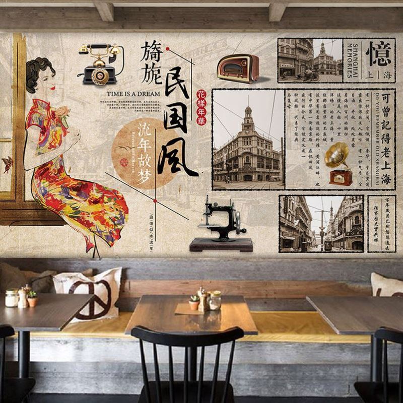 老上海民国风报纸背景墙纸复古怀旧装饰墙布茶馆餐厅茶楼装修壁纸