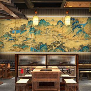 千里江山图墙纸清明上河图茶楼古代壁画古画国风壁布中式墙布壁纸