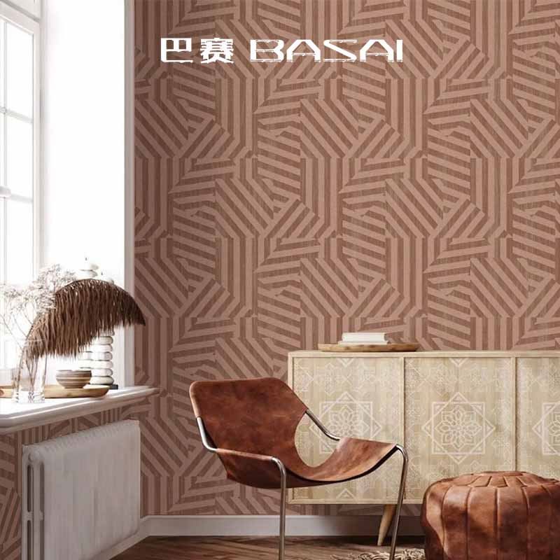 复古法式木纹墙纸中古风仿木板墙布茶室民宿房间墨绿褐色素色壁纸