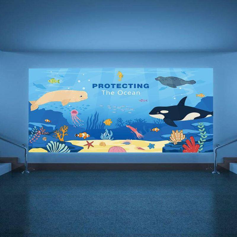 海底世界壁纸卡通鲸鱼海豚海洋动定制壁画