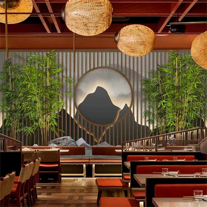 3d立体新中式墙纸假山竹林竹子造型背景墙布火锅饭店装修茶室壁纸