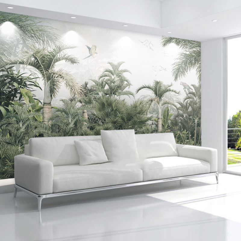 热带雨林墙纸东南亚墙布绿色植物树林酒店壁布大自然原始森林壁纸