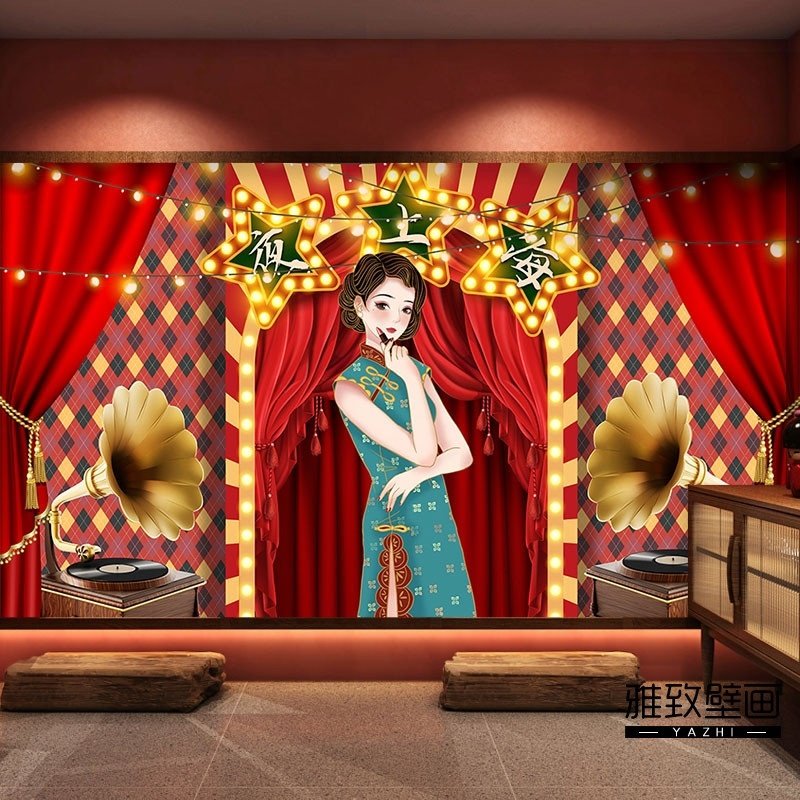 民国风老上海百老汇直播背景布百乐门歌舞厅舞台舞厅图夜上海壁纸