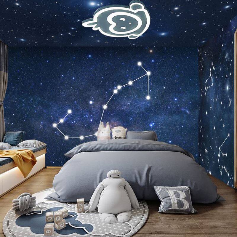 星空顶天花板壁纸星光夜空吊顶天空壁画卧室银河十二星座主题墙纸