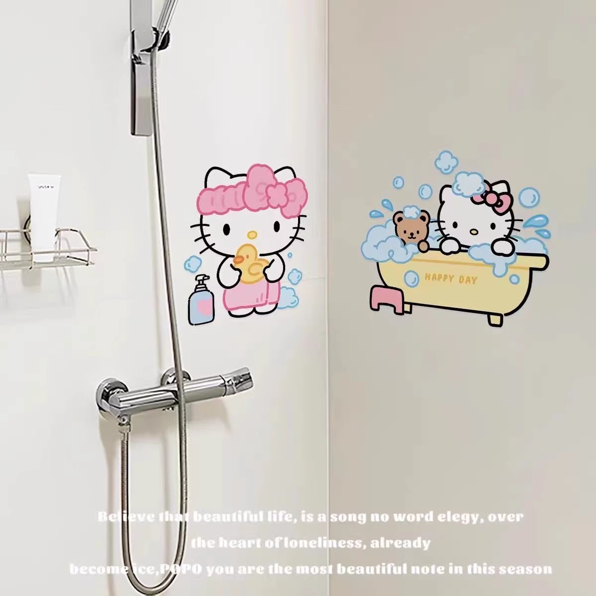 可爱KT猫浴室门贴纸瓷砖贴画图片