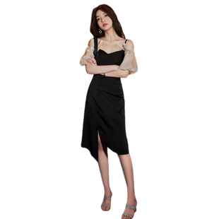 黑色小晚礼服连衣裙女宴会气质轻奢小众高端吊带高级感生日party
