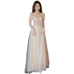 晚礼服女2025新款高端轻奢小众宴会气质主持人仙气声乐艺考香槟色