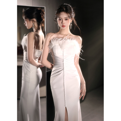 白色绝美晚礼服女高级感轻奢小众