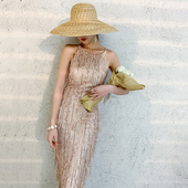 鱼尾晚礼服裙女气场女王性感挂脖长款 高级质感生日宴会气质重工夏