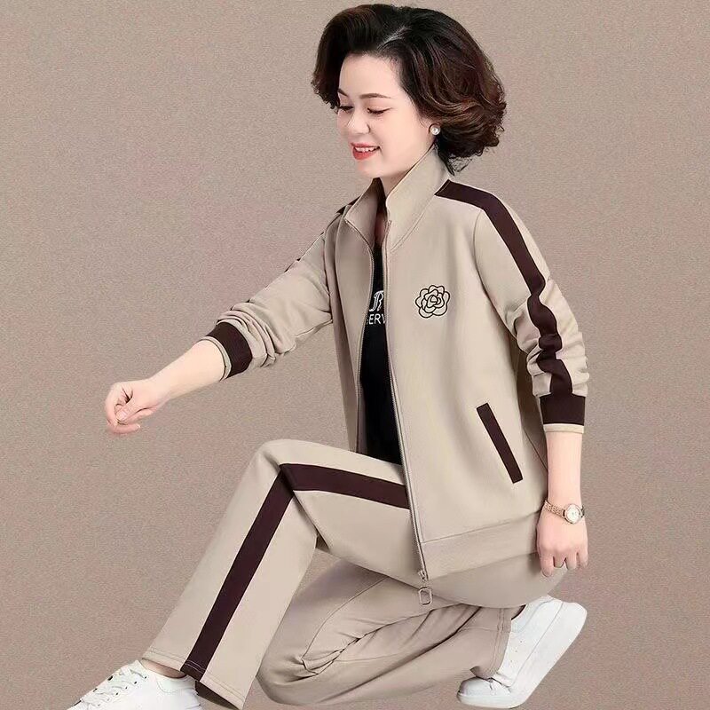 中年妈妈春秋装运动服套装2024新款外套中老年人女大码洋气三件套