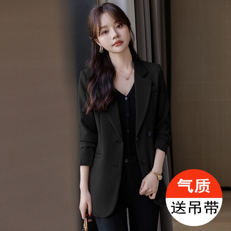 黑色小西装外套女2024新款春秋季休闲气质小个子宽松后背开叉西服