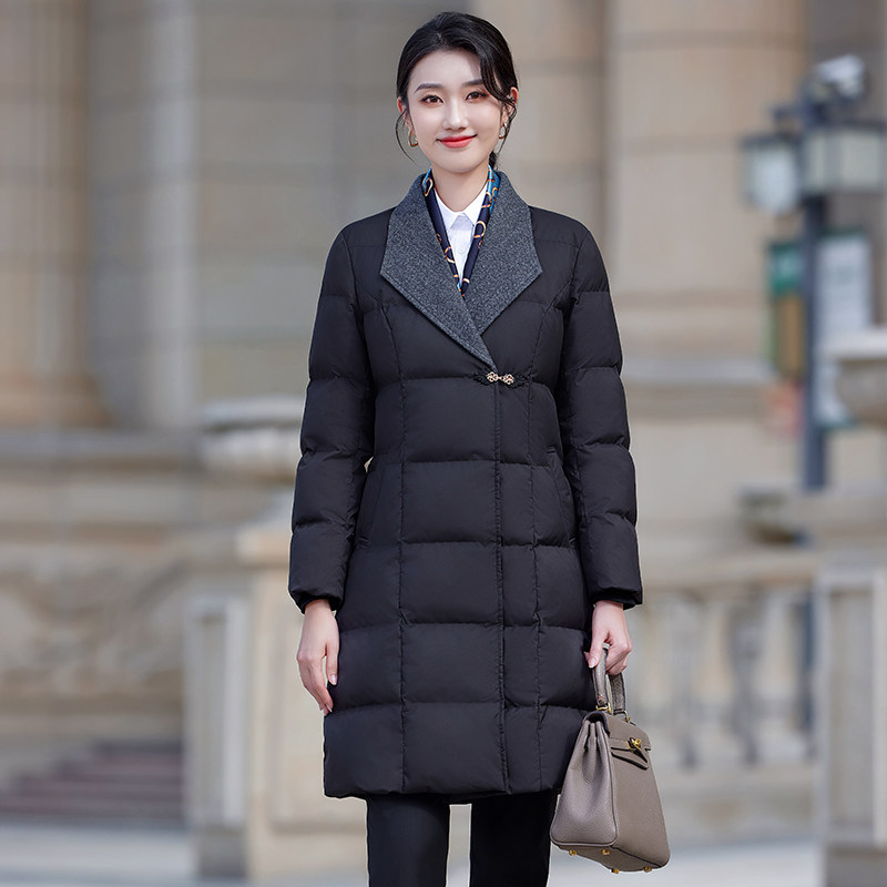 中长款棉服外套女冬季2024新款轻薄保暖修身职业装工作服气质棉衣