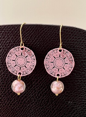 超仙新中式粉紫色镂空窗花耳环女复古清冷感甜美流苏耳饰耳钩 272