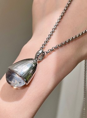 银色拉丝松果白透明水晶锁骨链女毛衣链轻奢配饰长款项链15