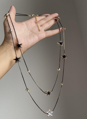 老钱风叠戴双层黑色星星项链女复古时髦锁骨链小众设计颈部配饰78