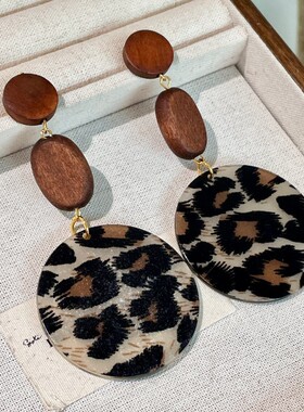 欧美风复古夸张豹纹圆圈耳环小众时尚气质耳饰99