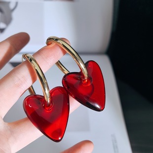 欧美红色立体大爱心大圈圈耳环夸张设计感耳饰桃心金色耳圈女 31