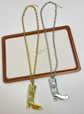 长筒靴项链女非洲菊小众设计复古时尚鞋子项链毛衣链51