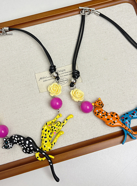 彩色珐琅釉猎豹项链轻奢高级感花朵锁骨链个性颈链女03