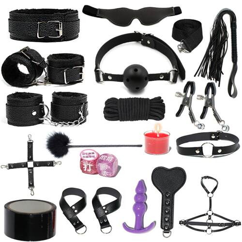 ADLJJiu’ai SM Prop Set: Handcuffs, Leather Whip, Anal Plug
