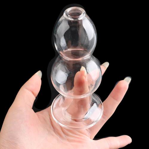 Gourd pull bead hollow posterior chamber glass anal plug for