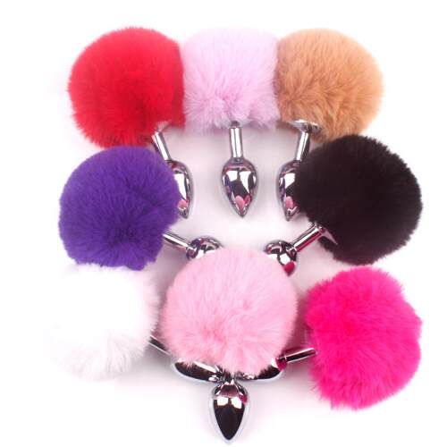 Soft Rabbit Tail Metal Fur Ball Anal Plug Fox Cat Dog Tail O