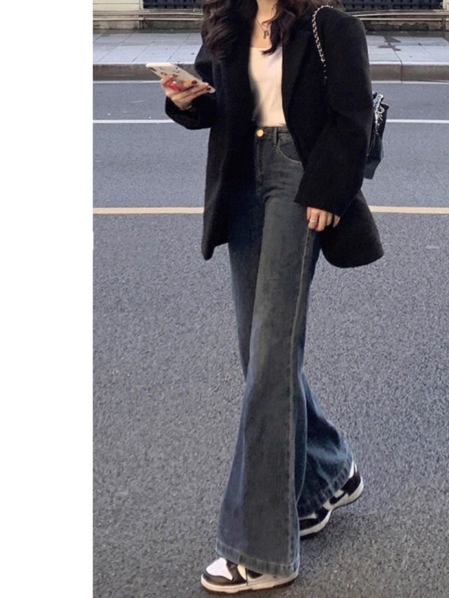 NON-LEGGED BOOTCUT JEANS WOMENS AUTUMN AND WINTER PLUS SIZE FAT MM HIGH WAIST THIN PEAR SHAPED STRAIGHT FLARED PANTS SMALL MAN