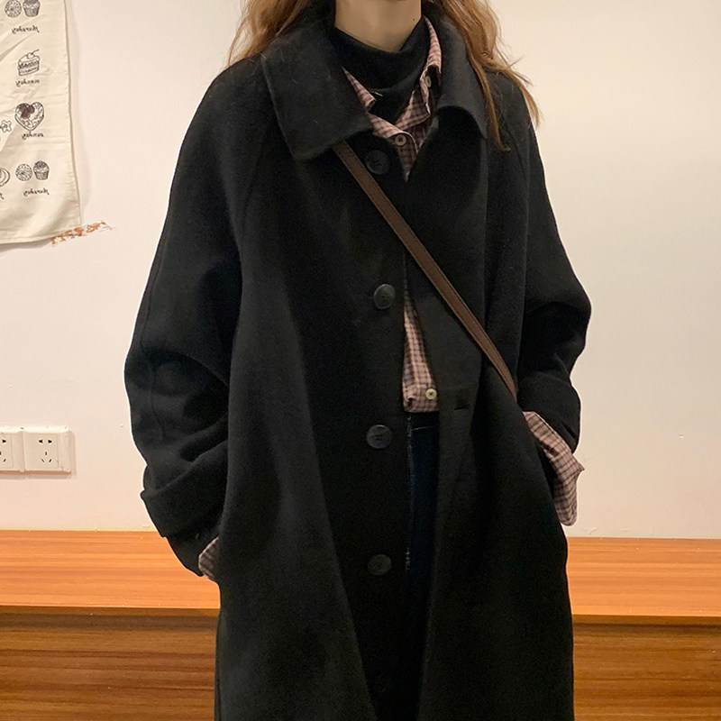 推荐毛呢外套女秋冬季新款韩系小个子高级感赫本风黑色中长款呢子