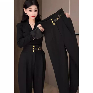 黑色西装裤子女高腰遮肚显瘦休闲萝卜裤垂坠感哈伦裤萝卜裤小脚裤