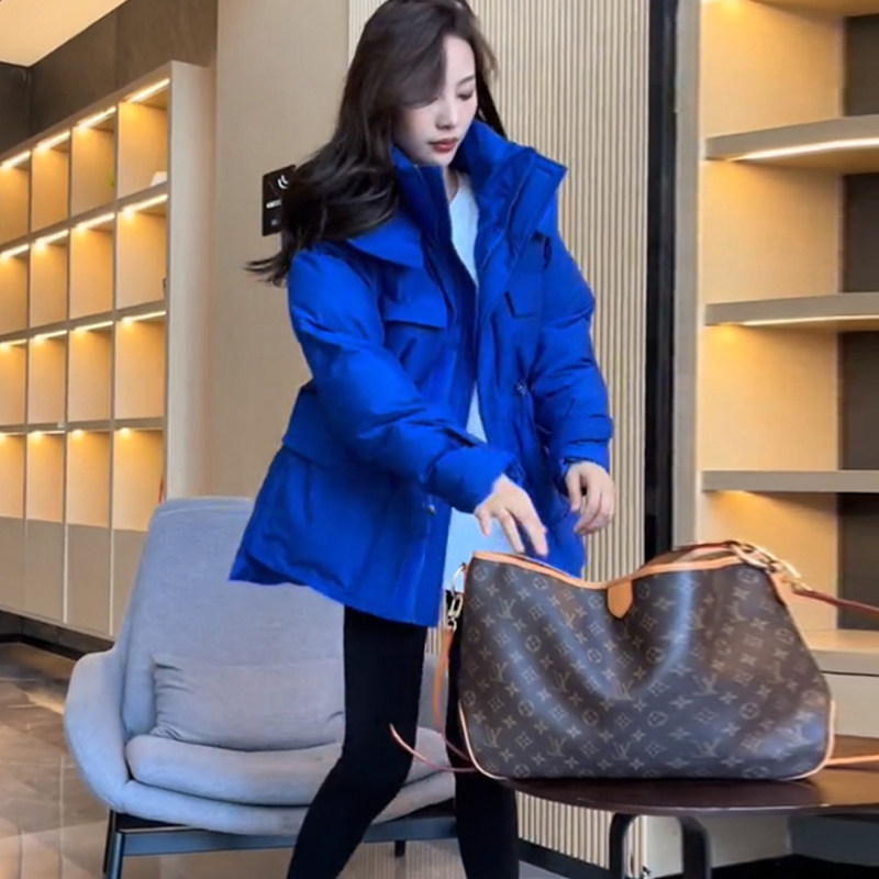 好货克莱因蓝色棉衣棉服女冬季新款欧货连帽加厚保暖羽绒服棉袄外