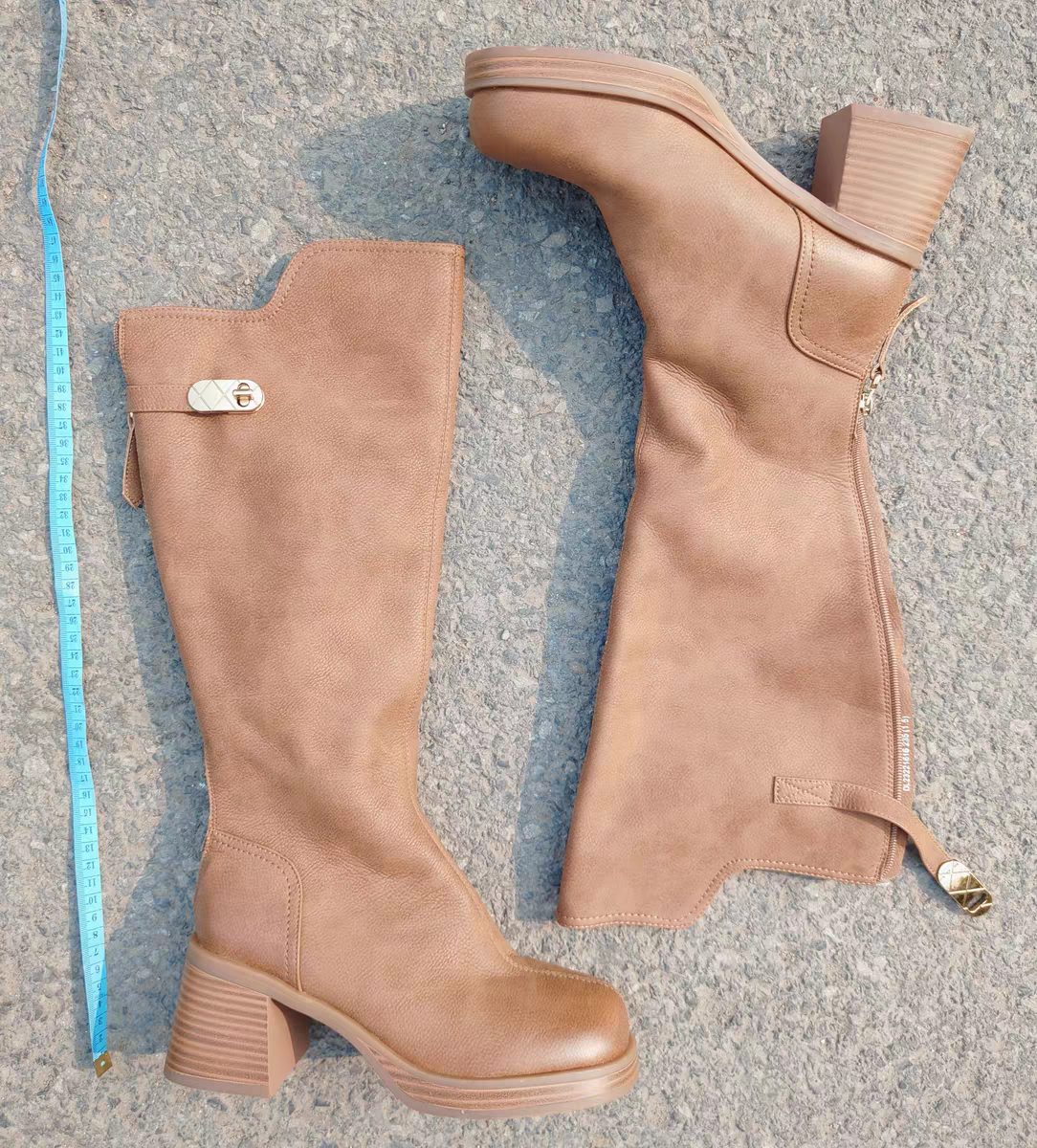 女鞋 全皮女靴子浅棕色高筒拉链 里面短绒无盒34+35+36+37+38+39