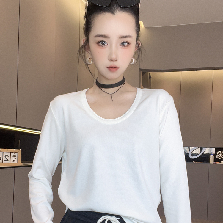 T恤女2025秋冬新款欧洲站时尚减龄纯色小衫U型领打底衫长袖上衣