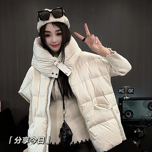 【现货】羽绒马甲女2025秋冬新款女装中长款连帽外套宽松无袖上衣