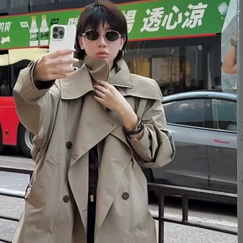 "伦敦晨雾"风衣女2026秋季新款设计感纯色腰带收腰外套长袖上衣