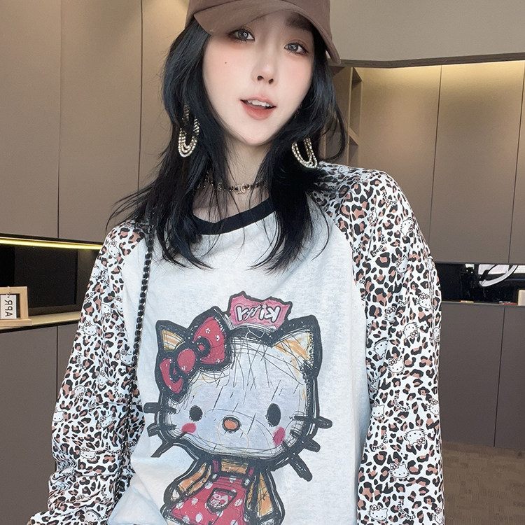 长袖T恤女2026春季新款欧洲站撞色拼接卡通动漫打底衫圆领上衣