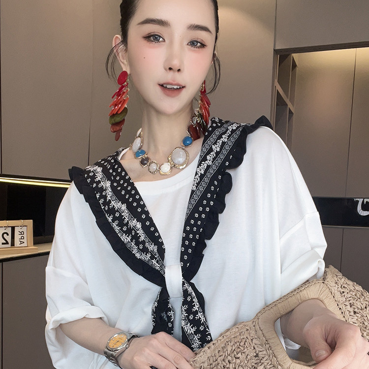 短袖连衣裙女2026夏季新款欧洲站印花披肩T恤裙宽松圆领半袖裙子