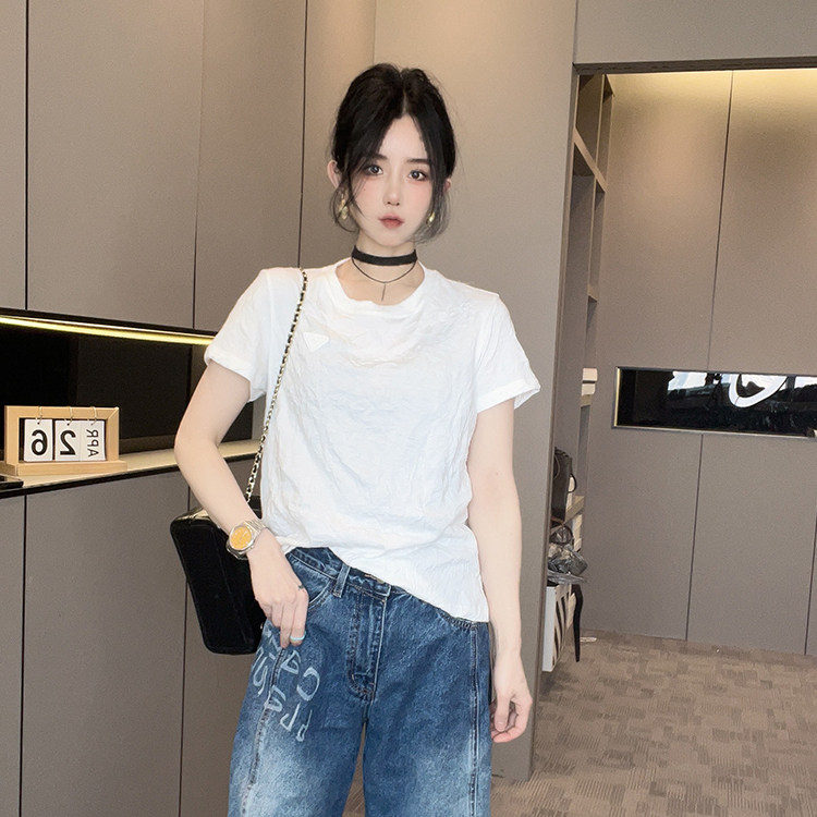 短袖T恤女2026春季新款欧洲站设计感纯色打底衫圆领套头半袖上衣