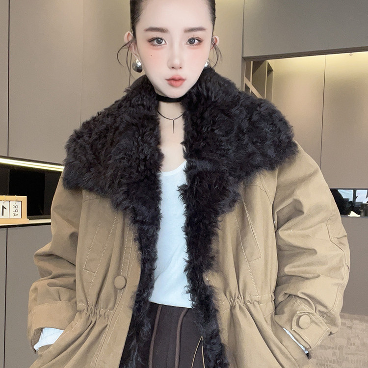 毛领派克鹅绒羽绒服女2025秋冬新款派克服单排扣保暖外套长袖上衣