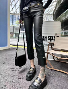 修身显瘦涂层PU皮皮裤女2022秋季新款高腰小脚裤打底裤黑色长裤