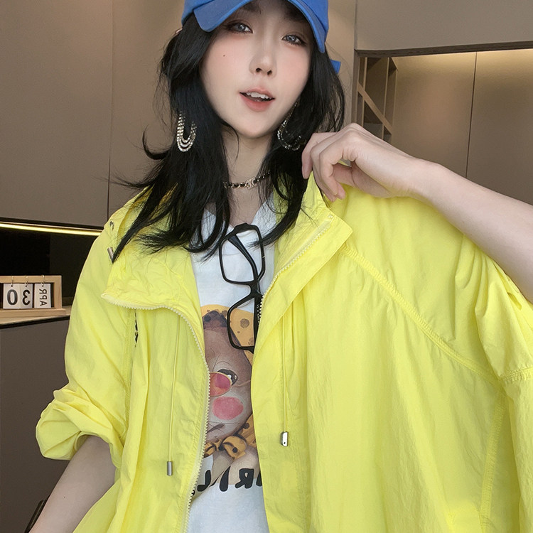 防晒外套女2026春季新款欧洲站纯色中长款连帽防晒衣拉链长袖上衣