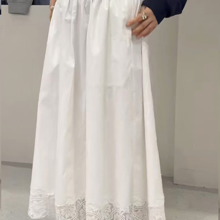 半身裙女2025春夏新款女装纯色蕾丝钩花高腰长裙宽松百搭减龄裙子
