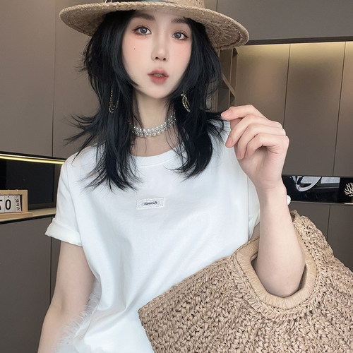 短袖T恤女2026夏季新款欧洲站简约风纯色网纱拼接半袖圆领上衣