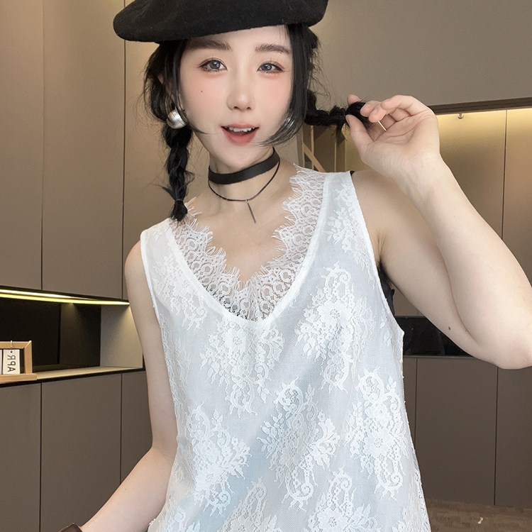 无袖蕾丝吊带背心女2026春季新款法式蕾丝钩花V领打底衫内搭上衣