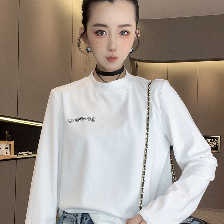 T恤女2025冬季新款设计师款撞色拼接字母十字印花打底衫长袖上衣