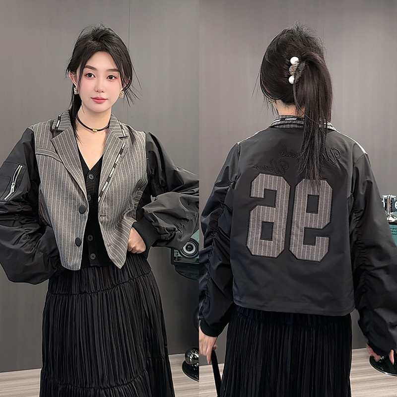 欧洲站2025秋季新款欧条纹外套宽松时尚撞色拼接设计感外套上衣潮