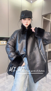 拼接皮毛一体羽绒服女2025秋冬新款 毛领皮草外套长袖 女装 现货