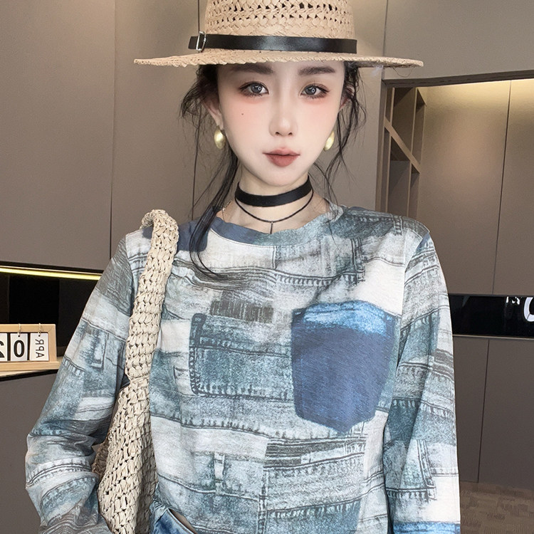 长袖T恤女2026春季新款欧洲站美式街头风图案印花打底衫圆领上衣
